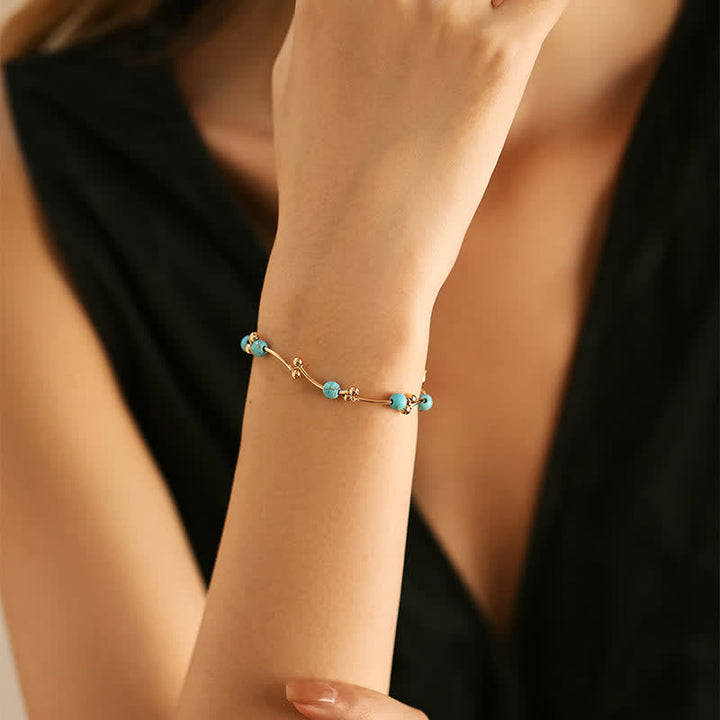 Olivenorma Turquoise Freshwater Pearl Golden Ball Copper Tube Bracelet