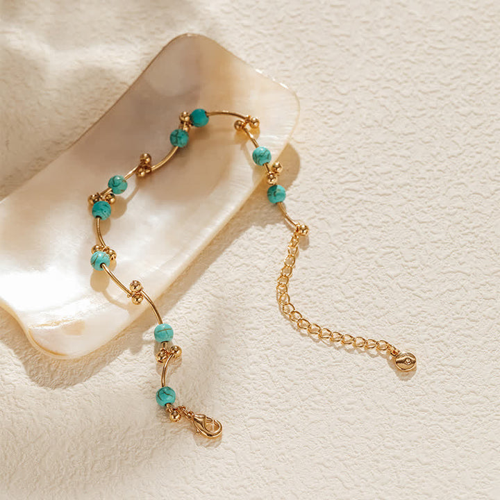 Olivenorma Turquoise Freshwater Pearl Golden Ball Copper Tube Bracelet