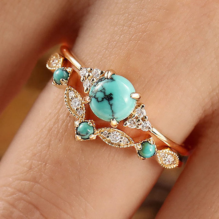 Olivenorma Retro Turquoise 2-piece Ring Set