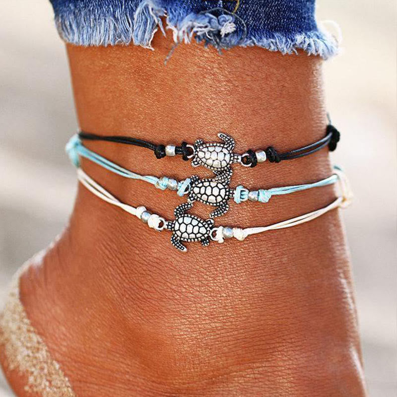 Olivenorma Boho Turtle Anklets (Set of 3)