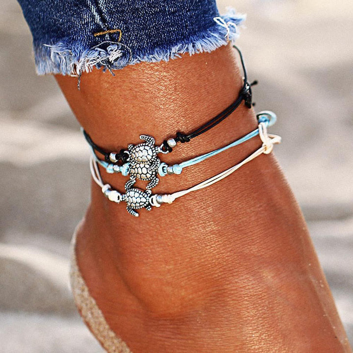 Olivenorma Boho Turtle Anklets (Set of 3)