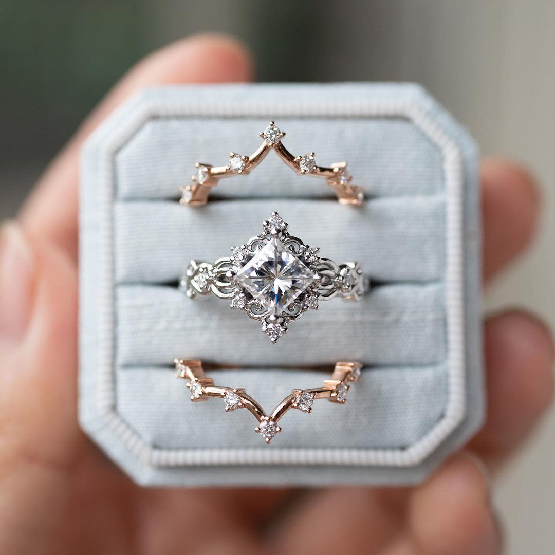 FREE Today: 3 Pcs Rose Gold Moissanite Floral Wedding Ring Set - US 11 - 3 Pcs#Rose Gold - image 0