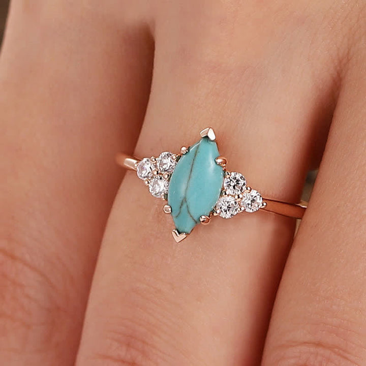 Olivenorma Oval Turquoise Inlaid White Zircon Women Ring