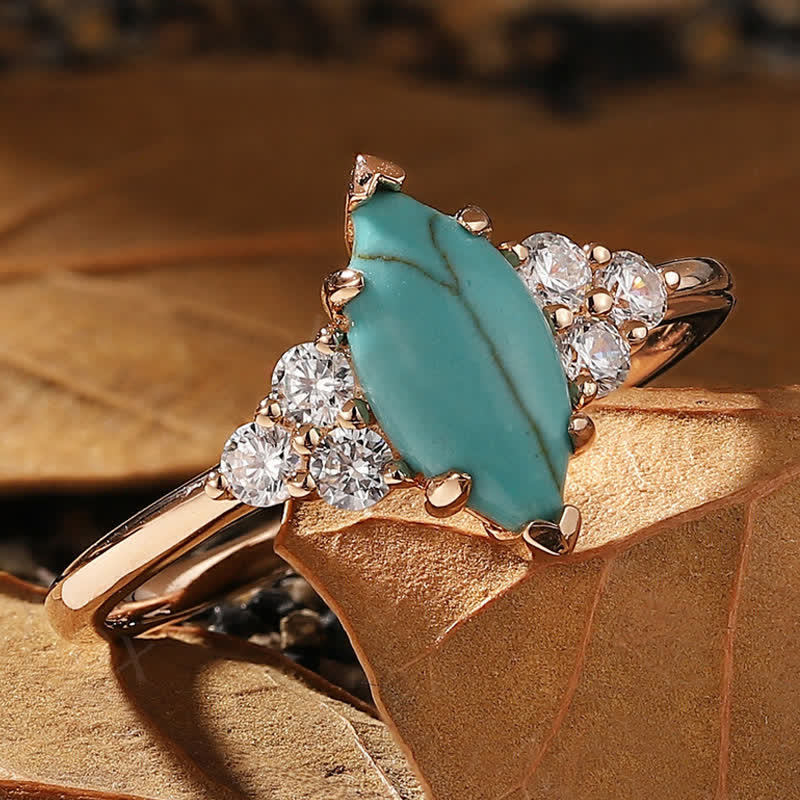 Olivenorma Oval Turquoise Inlaid White Zircon Women Ring