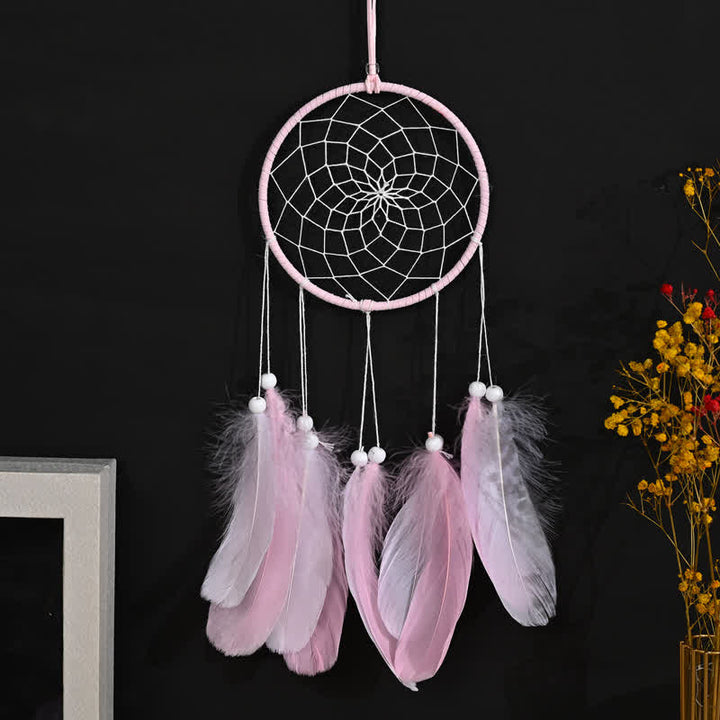 Olivenorma Handwoven Feather Pendant Pink Color Dream Catcher