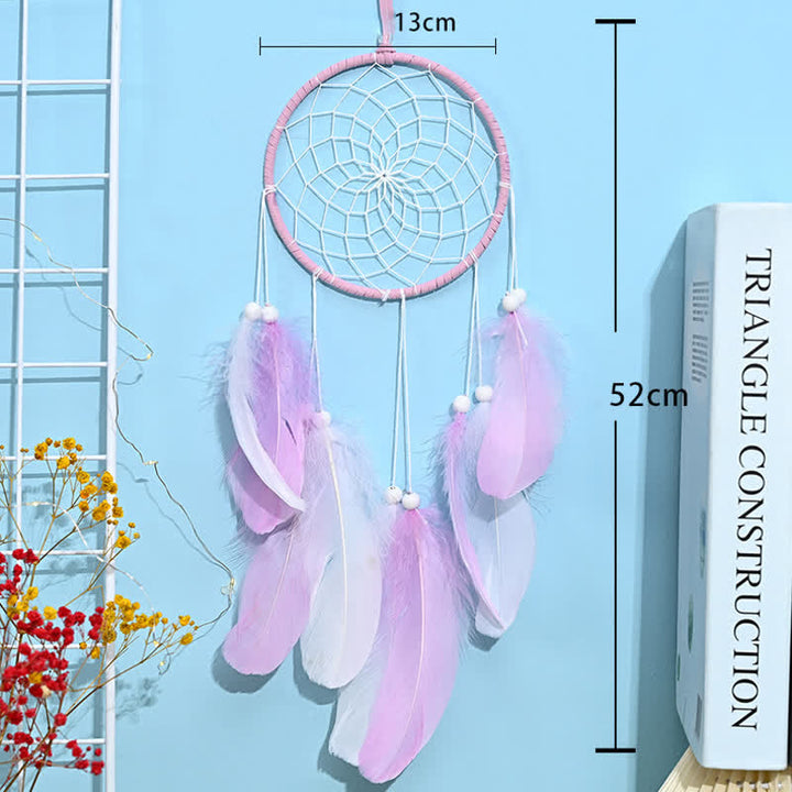 Olivenorma Handwoven Feather Pendant Pink Color Dream Catcher