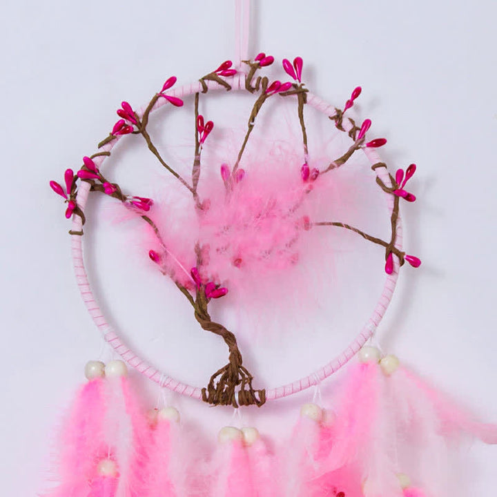 Olivenorma "Ten Miles of Peach Blossoms" Pink Feather Dream Catcher