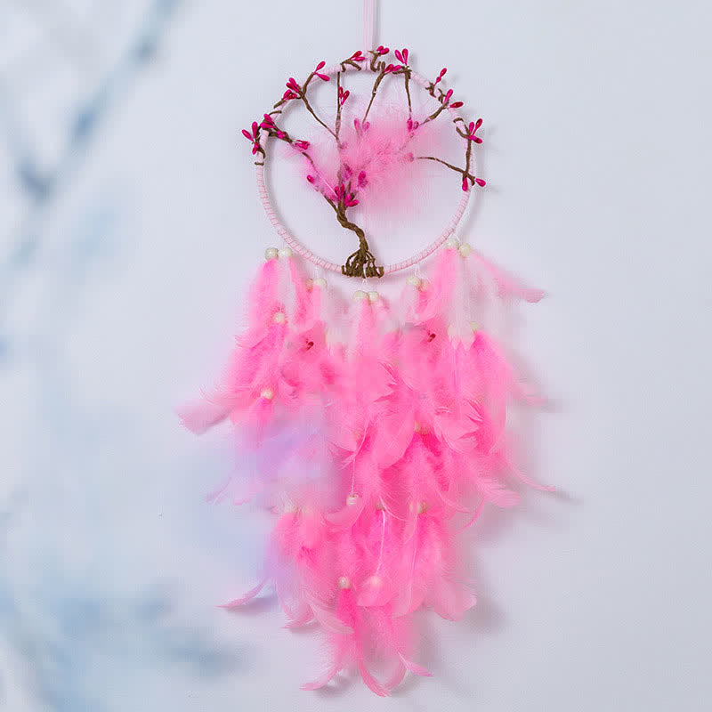 Olivenorma "Ten Miles of Peach Blossoms" Pink Feather Dream Catcher