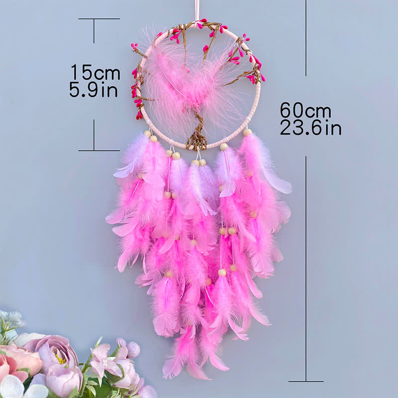 Olivenorma "Ten Miles of Peach Blossoms" Pink Feather Dream Catcher