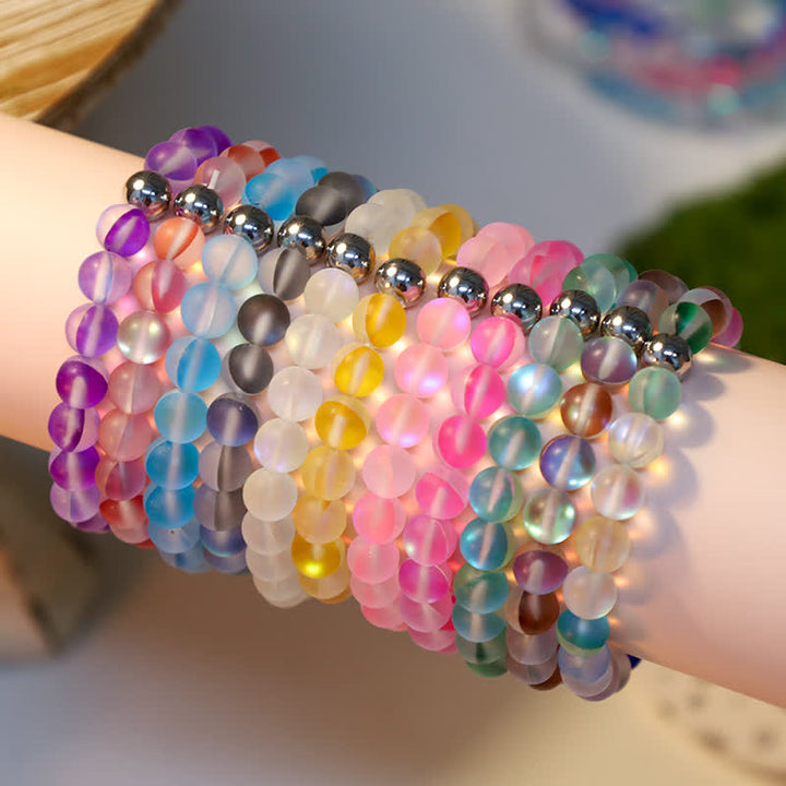 Olivenorma 8mm Mermaid Glass Stainless Steel Beaded Bracelet
