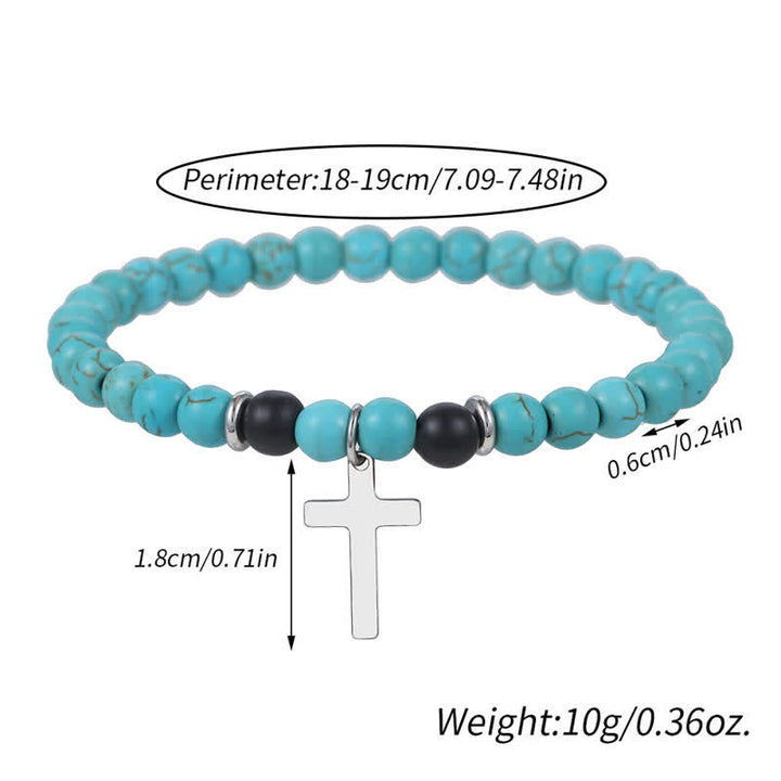 Olivenorma Mens Bohemian Natural Stone Beaded Cross Bracelet