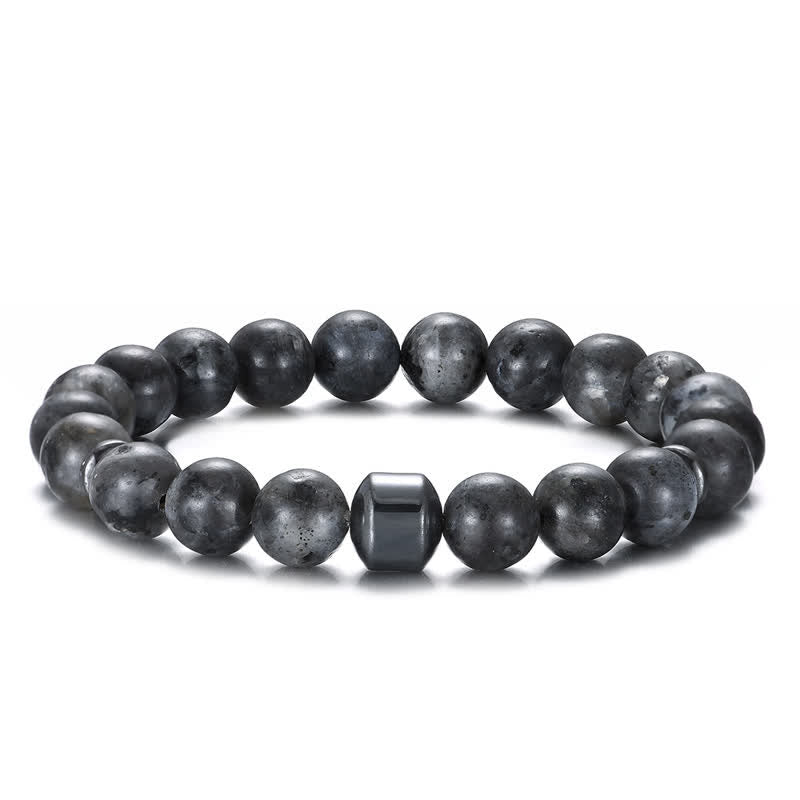 Olivenorma 8mm Natural Stone Magnet Beaded Bracelet - Black Flash Stone - image 0