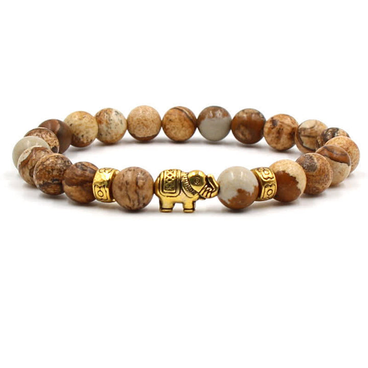 Olivenorma Natural Stone Elephant Pendant Beaded Bracelet