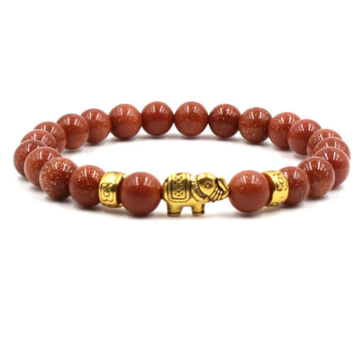 Olivenorma Natural Stone Elephant Pendant Beaded Bracelet