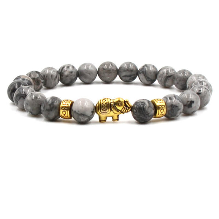 Olivenorma Natural Stone Elephant Pendant Beaded Bracelet