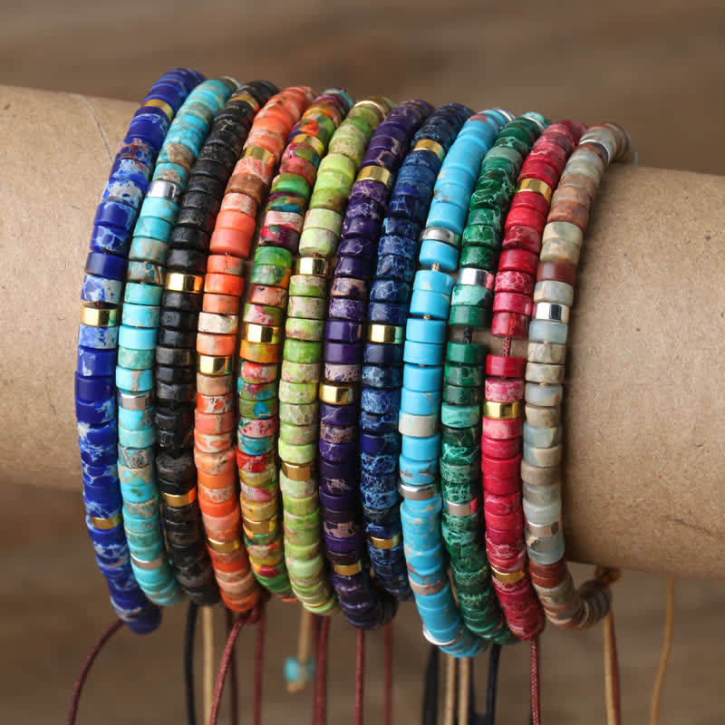 Olivenorma 2.4mm Natural Stone Roller Beads Braided Bracelet - image 1