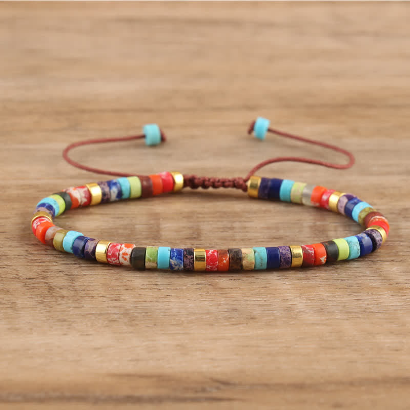 Olivenorma 2.4mm Natural Stone Roller Beads Braided Bracelet - Chakra - image 4