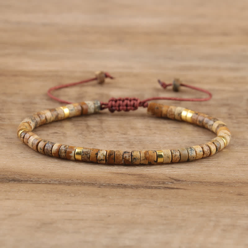 Olivenorma 2.4mm Natural Stone Roller Beads Braided Bracelet - Picture Jasper - image 8