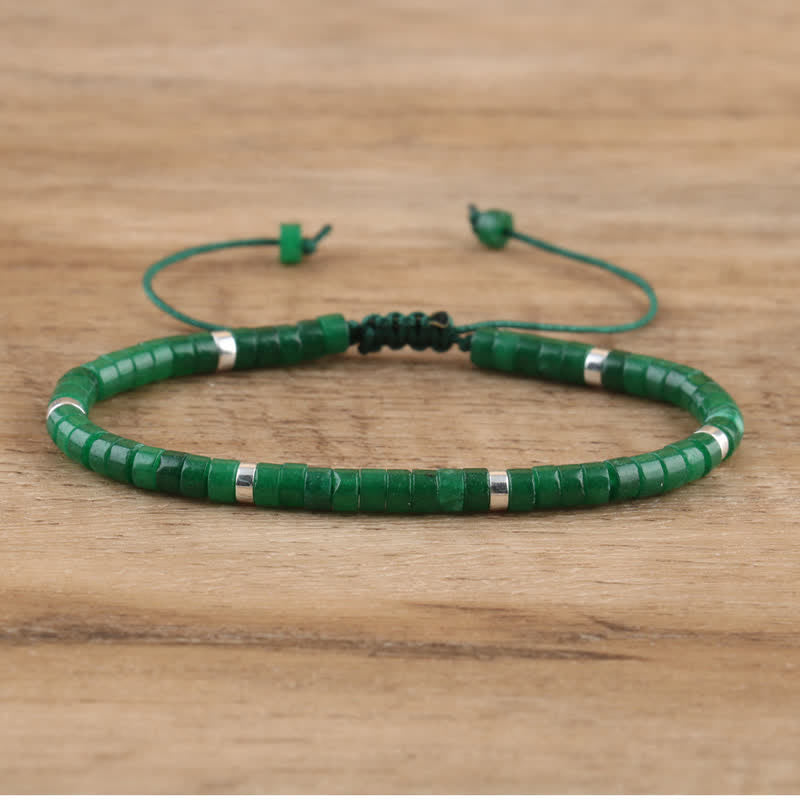 Olivenorma 2.4mm Natural Stone Roller Beads Braided Bracelet - Dark Green Jade - image 9