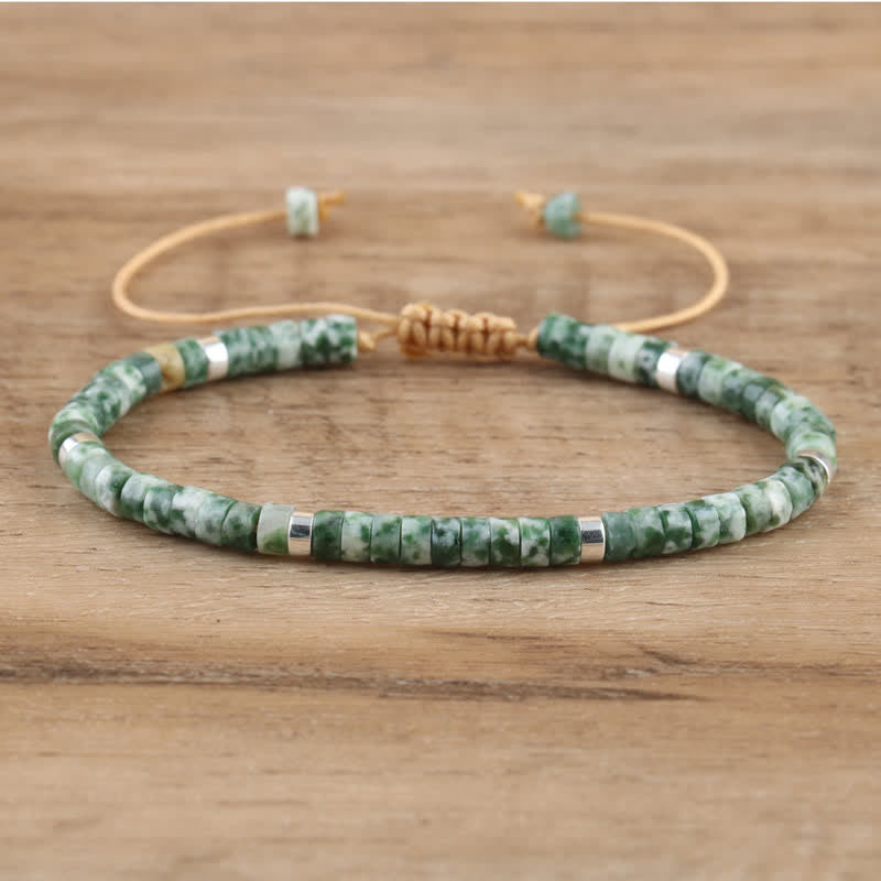 Olivenorma 2.4mm Natural Stone Roller Beads Braided Bracelet - Green Point Stone - image 16