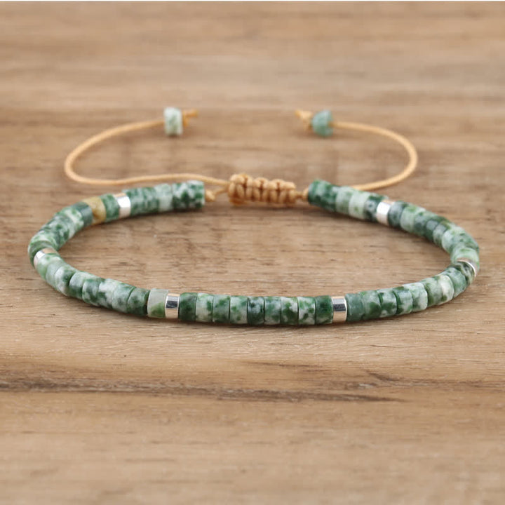 Olivenorma 2.4mm Natural Stone Roller Beads Braided Bracelet - Green Point Stone - image 16