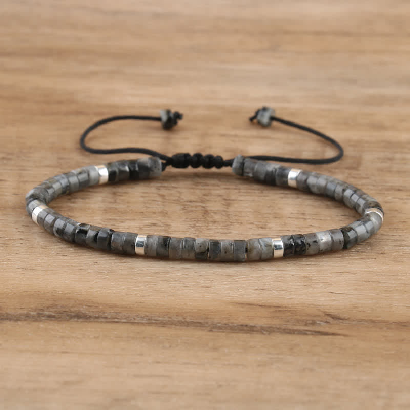 Olivenorma 2.4mm Natural Stone Roller Beads Braided Bracelet - Black Flashing Stone - image 15