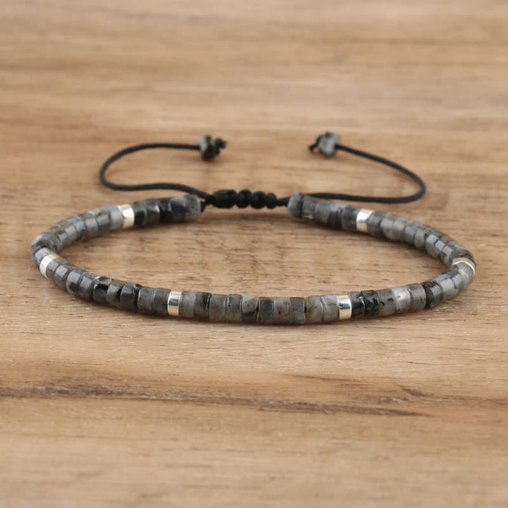 Olivenorma 2.4mm Natural Stone Roller Beads Braided Bracelet - Black Flashing Stone - image 15