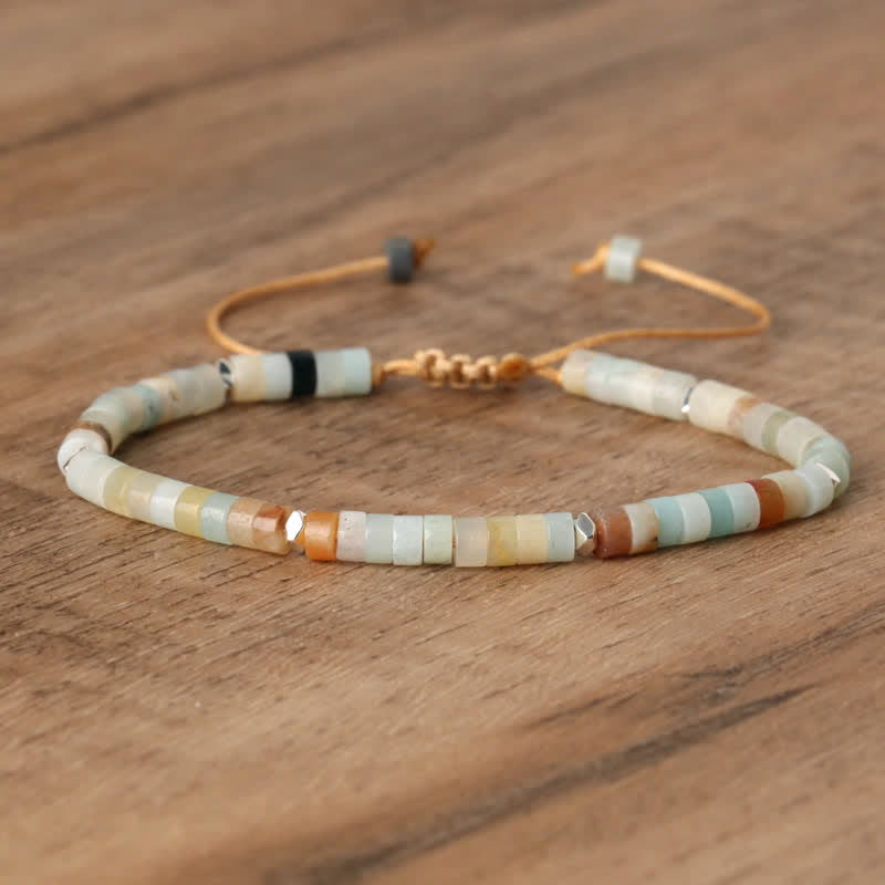 Olivenorma 2.4mm Natural Stone Roller Beads Braided Bracelet - Amazonite - image 14