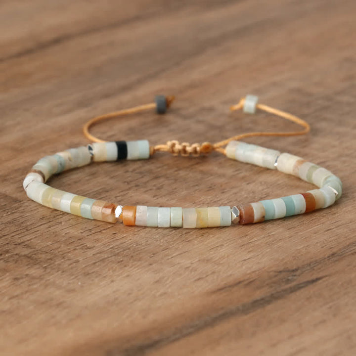 Olivenorma 2.4mm Natural Stone Roller Beads Braided Bracelet - Amazonite - image 14