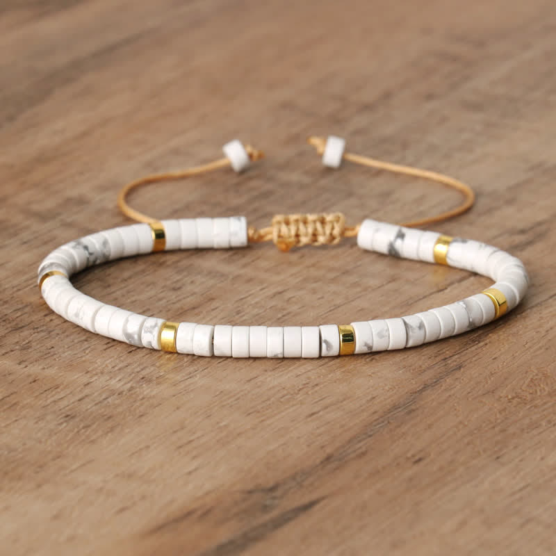 Olivenorma 2.4mm Natural Stone Roller Beads Braided Bracelet - White Turquoise - image 12