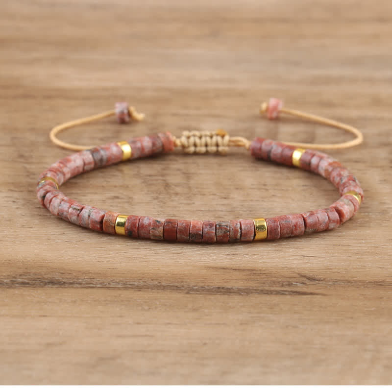 Olivenorma 2.4mm Natural Stone Roller Beads Braided Bracelet - Granite - image 9