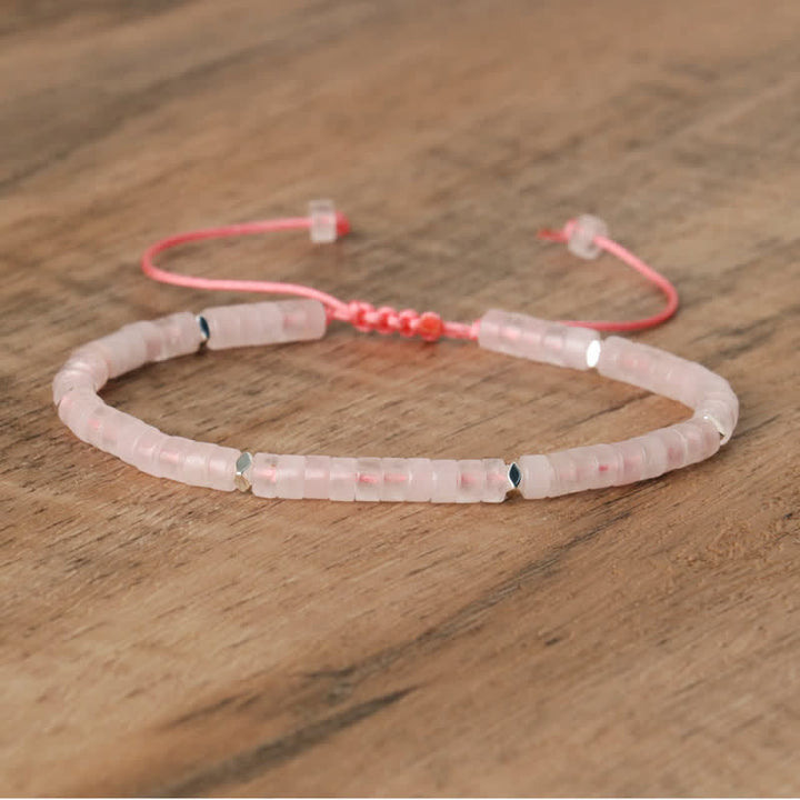 Olivenorma 2.4mm Natural Stone Roller Beads Braided Bracelet - Rose Quartz - image 13