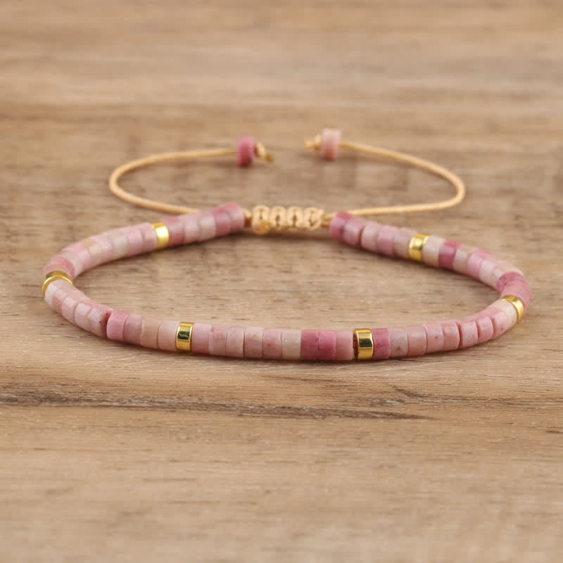 Olivenorma 2.4mm Natural Stone Roller Beads Braided Bracelet - Plum tourmaline - image 21