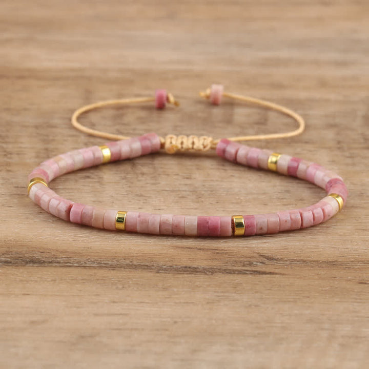 Olivenorma 2.4mm Natural Stone Roller Beads Braided Bracelet - Plum tourmaline - image 21