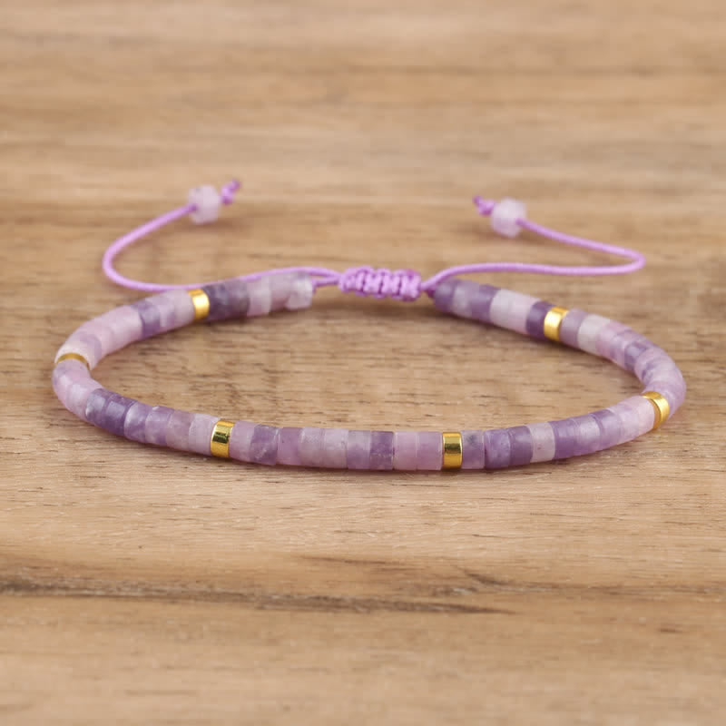 Olivenorma 2.4mm Natural Stone Roller Beads Braided Bracelet - Lepidolite & Golden - image 19