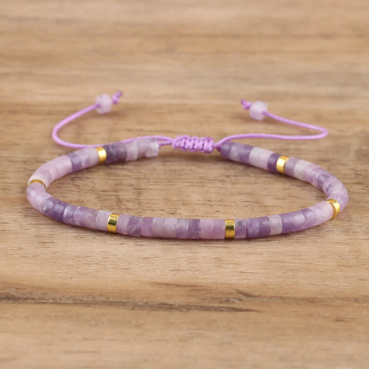 Olivenorma 2.4mm Natural Stone Roller Beads Braided Bracelet - Lepidolite & Golden - image 19
