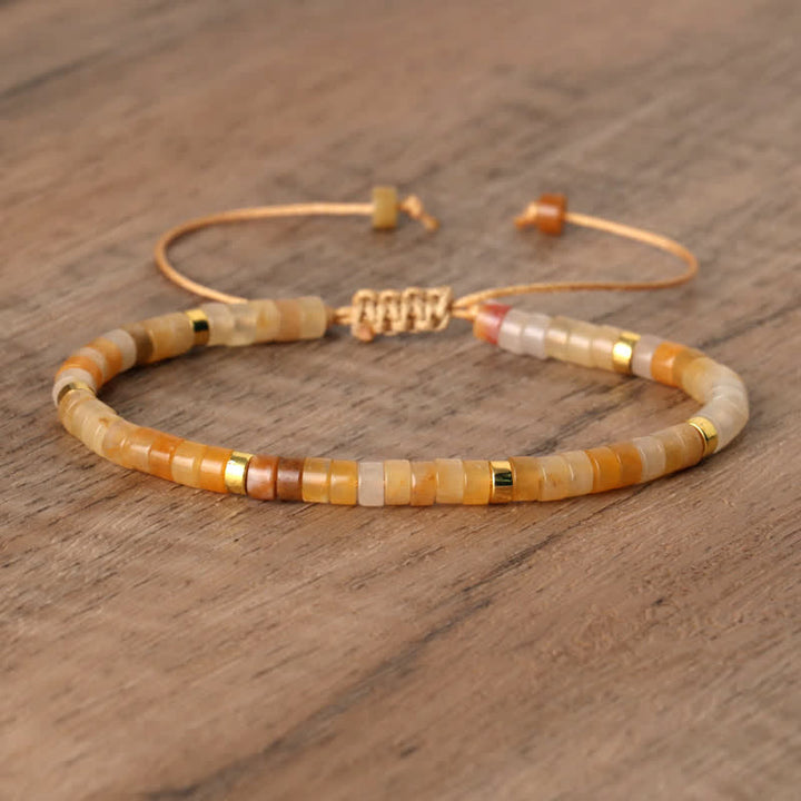 Olivenorma 2.4mm Natural Stone Roller Beads Braided Bracelet - Yellow Aventurine - image 24