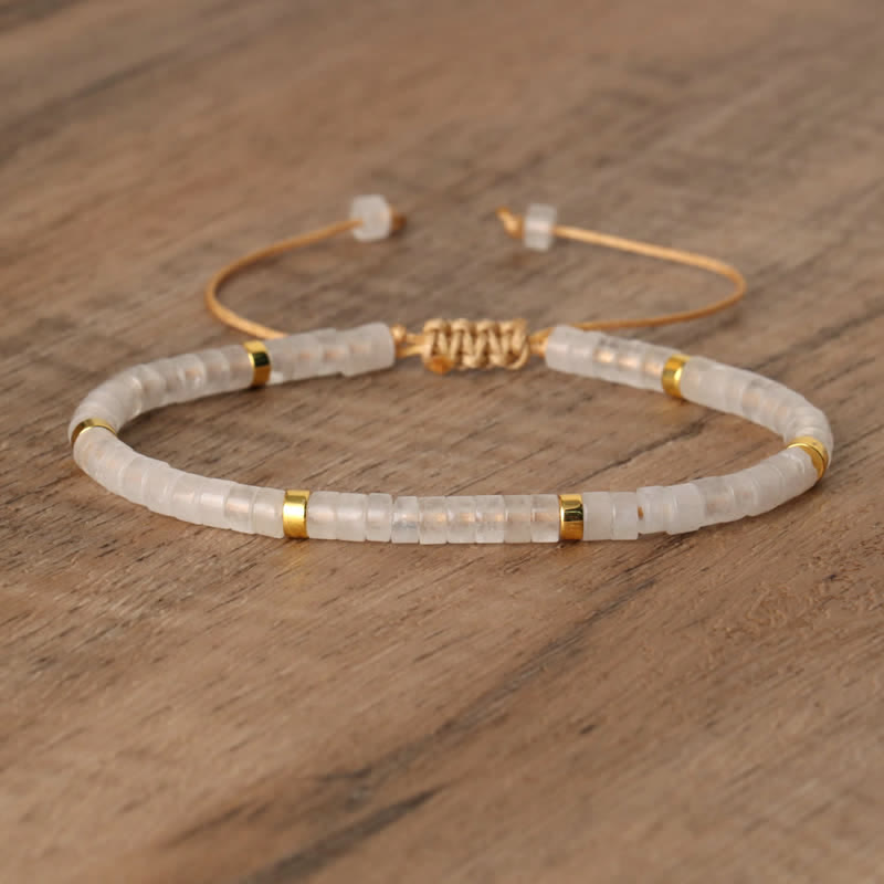 Olivenorma 2.4mm Natural Stone Roller Beads Braided Bracelet - Clear Crystal - image 23