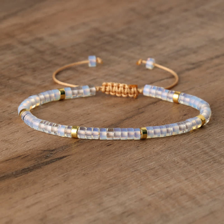 Olivenorma 2.4mm Natural Stone Roller Beads Braided Bracelet - Opalite - image 25