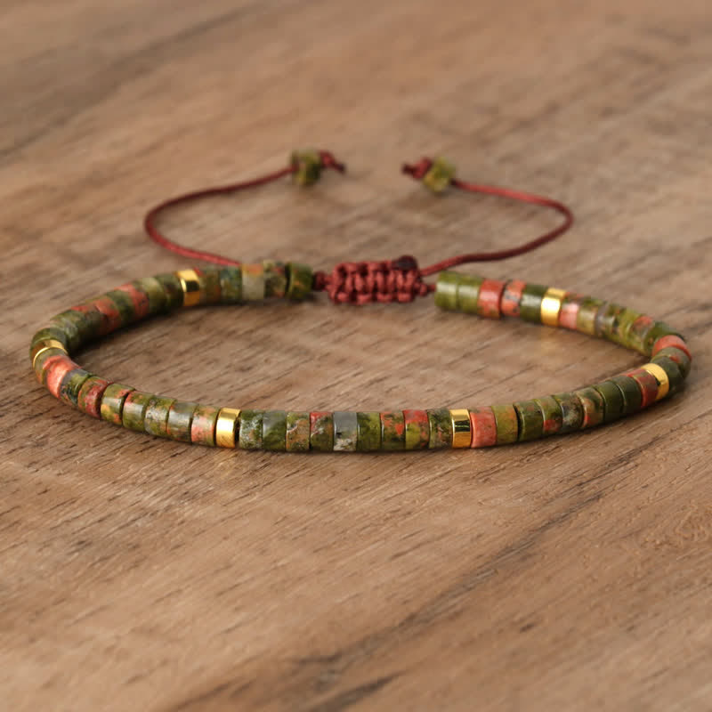 Olivenorma 2.4mm Natural Stone Roller Beads Braided Bracelet - Unakite - image 31