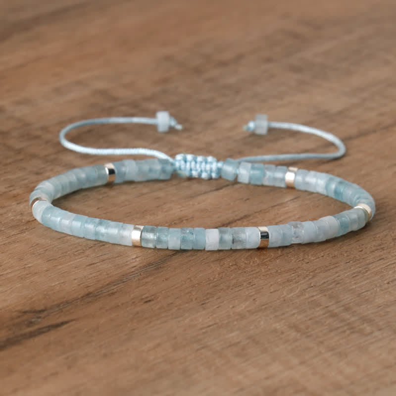 Olivenorma 2.4mm Natural Stone Roller Beads Braided Bracelet - Aquamarine - image 26