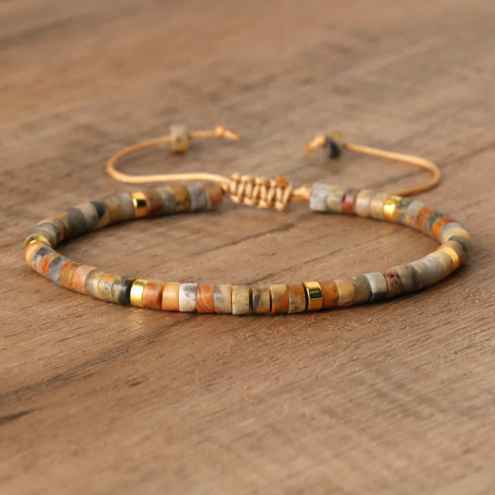 Olivenorma 2.4mm Natural Stone Roller Beads Braided Bracelet - Crazy Agate - image 30