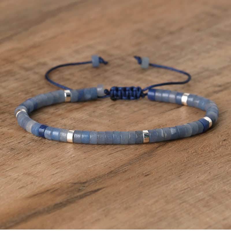 Olivenorma 2.4mm Natural Stone Roller Beads Braided Bracelet - Blue Aventurine - image 27