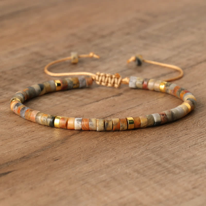 Olivenorma 2.4mm Natural Stone Roller Beads Braided Bracelet - Crazy Agate - image 29