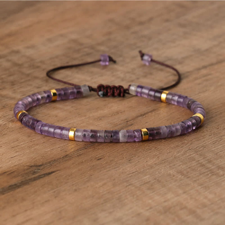 Olivenorma 2.4mm Natural Stone Roller Beads Braided Bracelet - Amethyst - image 29