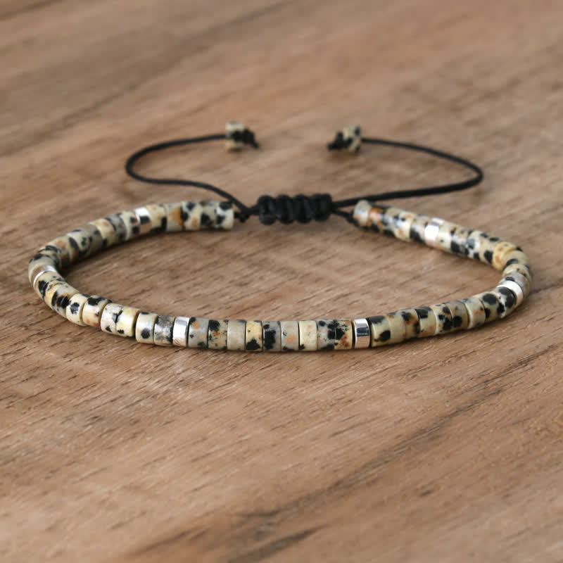 Olivenorma 2.4mm Natural Stone Roller Beads Braided Bracelet - Dalmatian Jasper - image 35