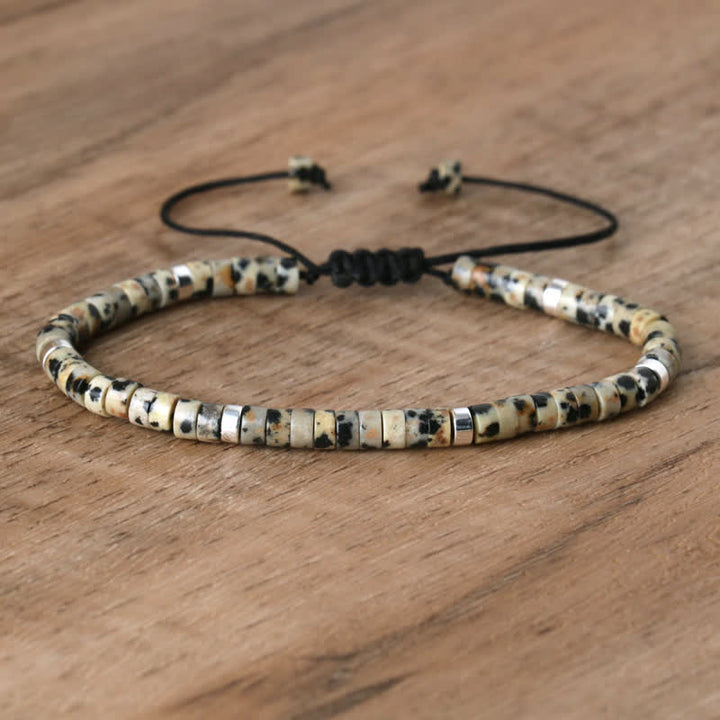 Olivenorma 2.4mm Natural Stone Roller Beads Braided Bracelet - Dalmatian Jasper - image 35
