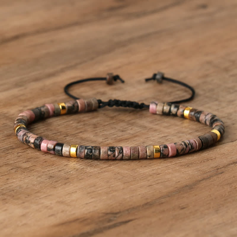 Olivenorma 2.4mm Natural Stone Roller Beads Braided Bracelet - Rhodonite - image 34
