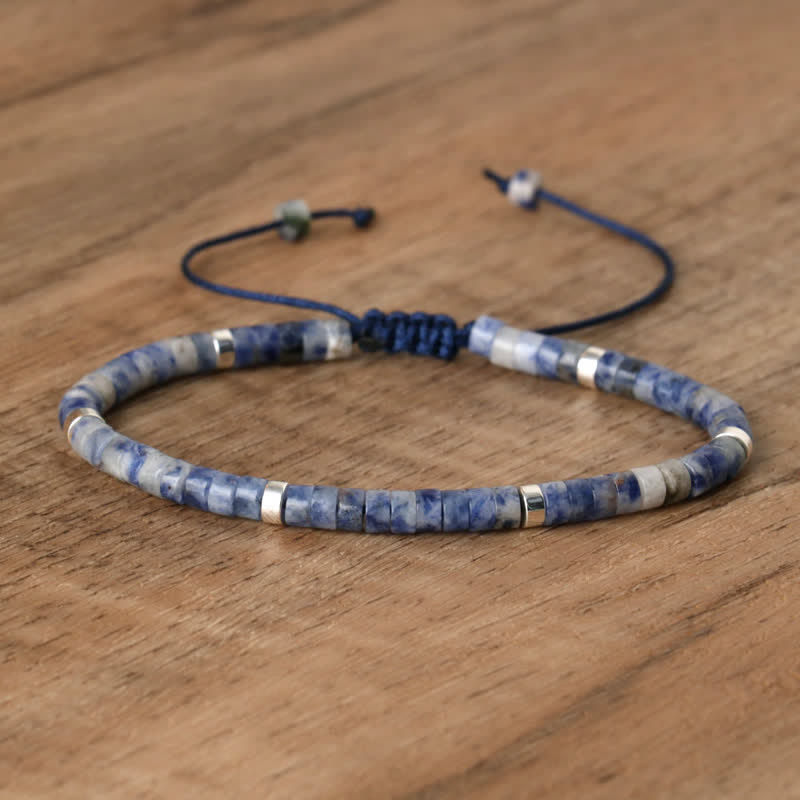 Olivenorma 2.4mm Natural Stone Roller Beads Braided Bracelet - Blue Spot Jasper - image 39