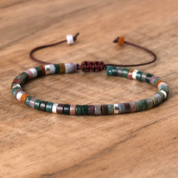 Olivenorma 2.4mm Natural Stone Roller Beads Braided Bracelet - India Agate - image 40